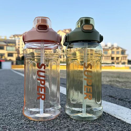 High-looking water cup with scale, large-capacity bouncing straw cup, running sports water bottle, men's and women's outdoor fitness water bottle