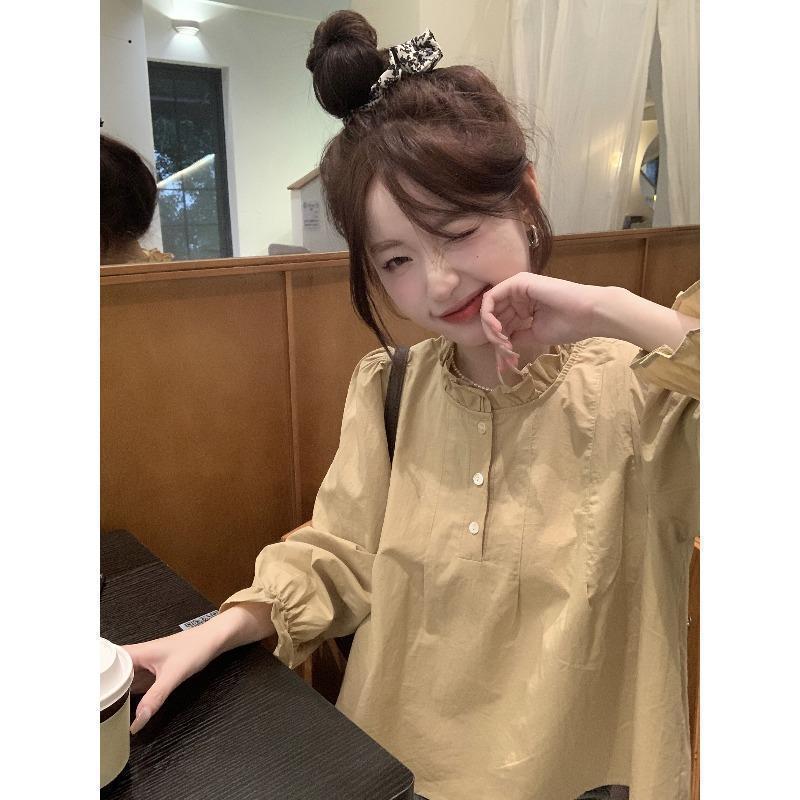 立领白色衬衫女长袖秋季2025新款宽松衬衣甜美小众法式上衣条纹|undefined