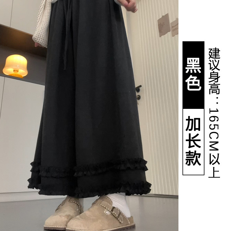 灰色木耳边阔腿裤女秋季2025新款高腰显瘦小个子直筒休闲糯米裤|undefined