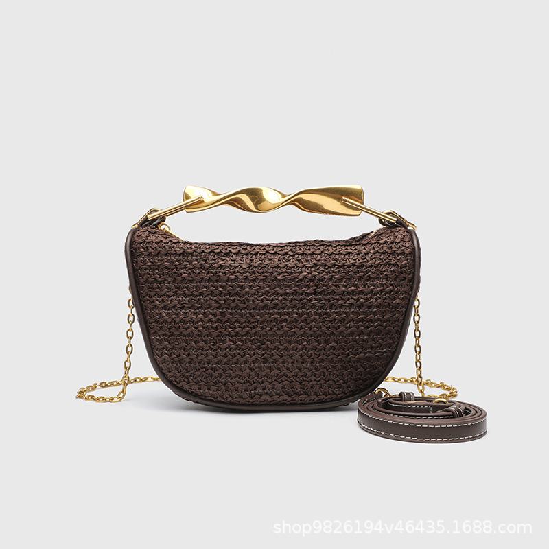 Zr's Same Cross-Border Satchel Woven Bag for Women, New Retro Chain, New Material Woven Crossbody Bag, Straw Bag