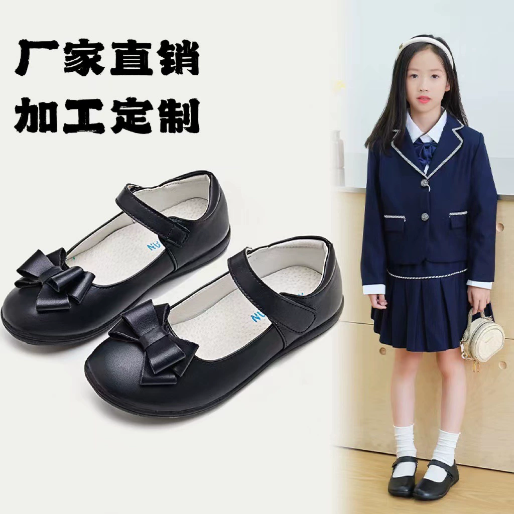 Кожаные детские кожаные ботинки Черная обувь принцессы в кампусе шоу одиночных туфель