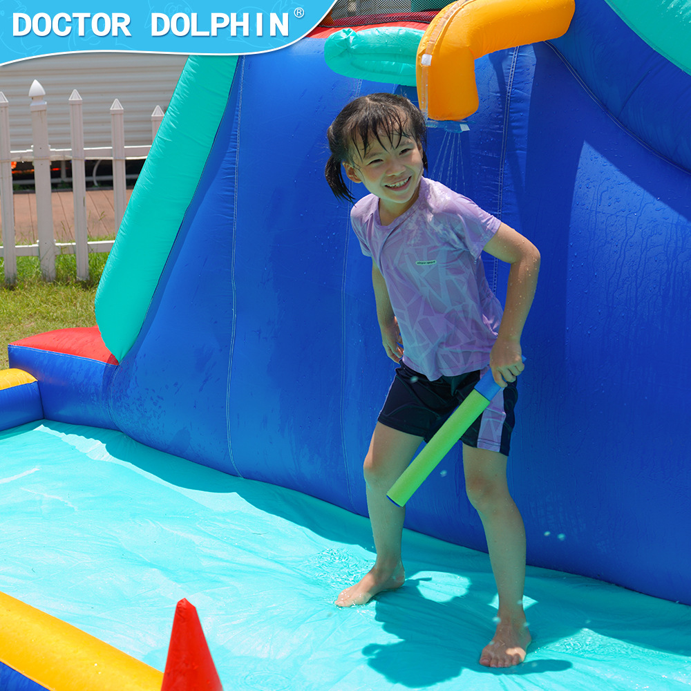 Doctor Delfín | Castillo inflable para niños al aire libre, parque de atracciones familiar pequeño y mediano, castillo inflable para interiores, tobogán, piscina de olas