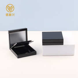 亮面黑色双层翻盖化妆品可放粉扑腮红眼影盒粉饼盒带镜子彩妆包材