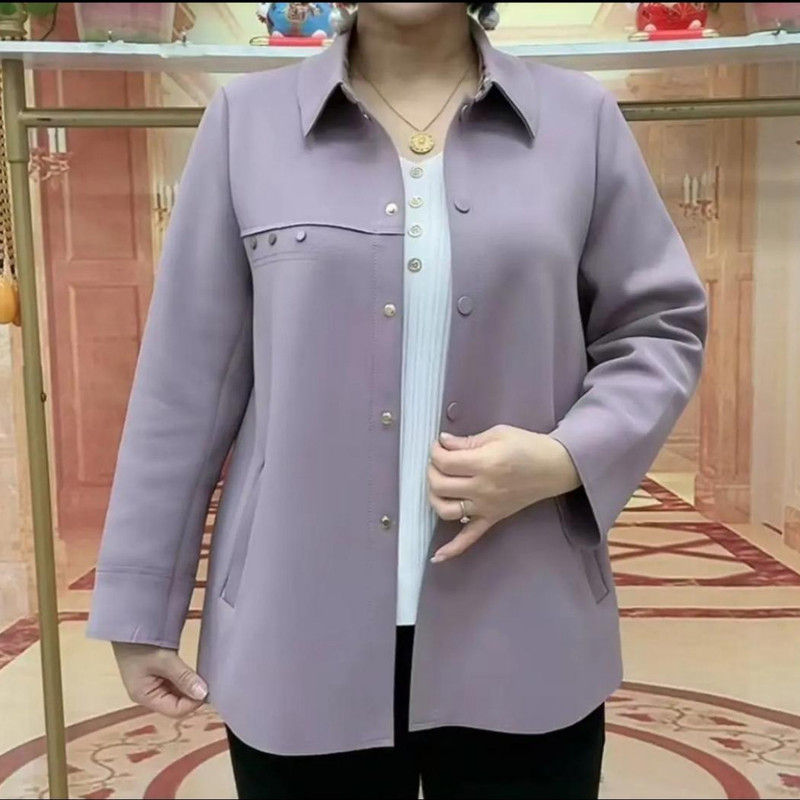 2025 Spring and Autumn New Style Light Business Style Women's Solid Color Polo Collar Top Fashion Easiest for Match Button Cardigan Suit Jacket