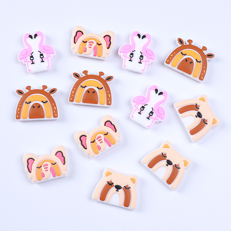 Newborn Bear Silicone Beads Children's Rainbow Teether Infant Cartoon Nipple Chain Giraffe Beads Wholesale