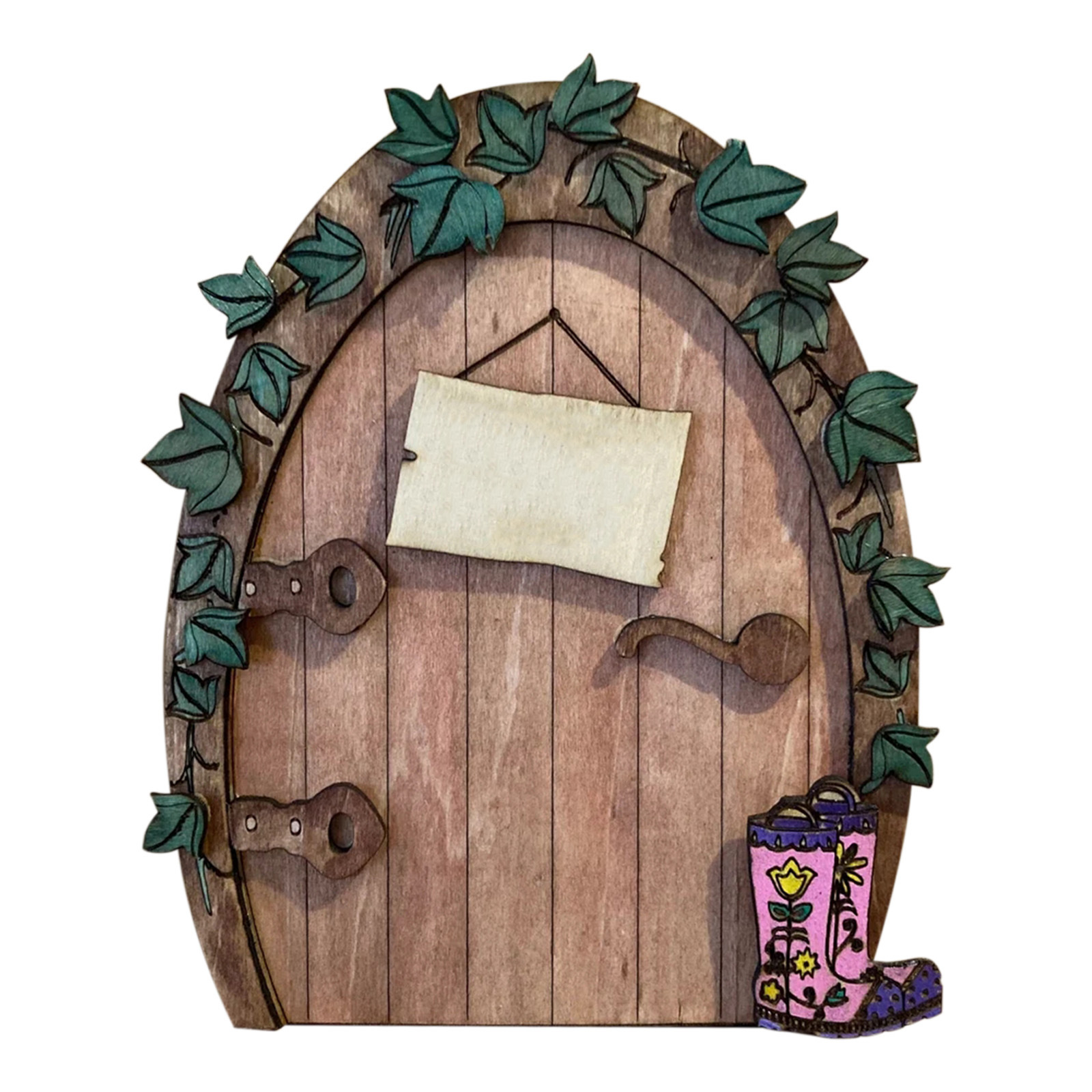 Puerta de madera de Pascua creativa de cuento de hadas Puerta de hadas Conejo Setos Decoración 2D Artesanías de madera Ornamentación