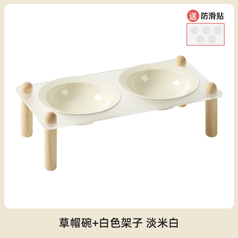 Cuenco de cerámica coreana para gatos, cuenco para mascotas, cuenco para sombreros de paja, pies altos, cuenco de comida para gatos anti-volcado, cuenco de agua para la columna cervical, cuenco doble, cuenco para perros