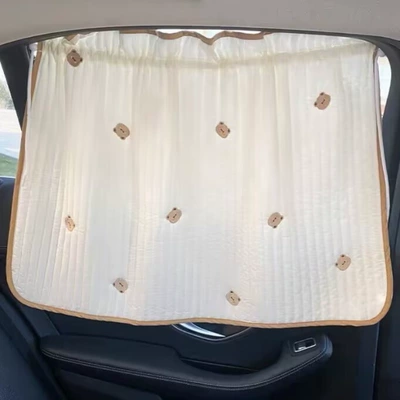 Sun shade cup side window car side - cloud-bear-head-embroidered-quilted-edge-curtain