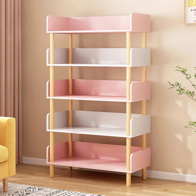 Estante de libro estante de piso estante de almacenamiento de piernas de madera sólida multicapa estante de almacenamiento simple contra la pared estante de almacenamiento estante de lectura de libros