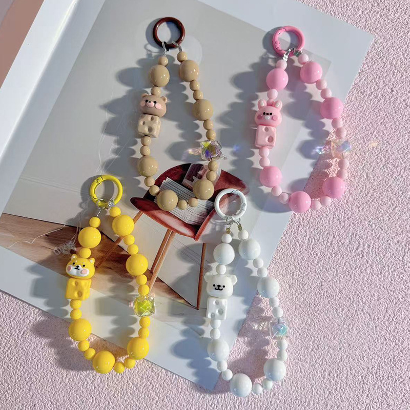 Hermoso cuentas de dibujos animados tridimensionales cadenas de teléfonos móviles chicas pequeños regalos bolsos de moda colgantes de teléfonos móviles llaveros de automóviles