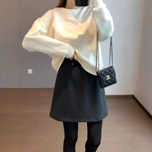 醋酸羊毛混纺 柔软亲肤小A版松紧腰贝壳纽扣内衬打底短裙