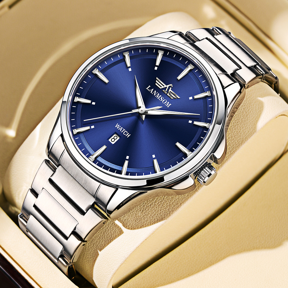 Lanmsom Brand Watch Fashion Trendy Business Sports Calendar Waterproof Fully Automatic Quartz Watch Men's Model