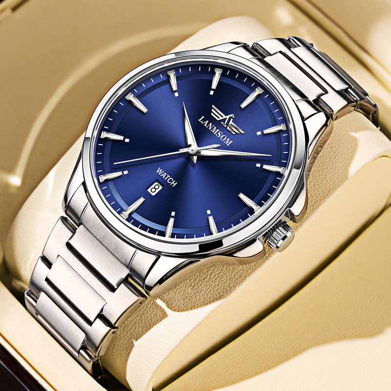 Lanmsom Brand Watch Fashion Trendy Business Sports Calendar Waterproof Fully Automatic Quartz Watch Men's Model