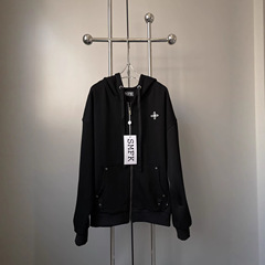 高品质~SMFK十字花经典拉链帽衫纯棉宽松防风百搭连帽卫衣外套女