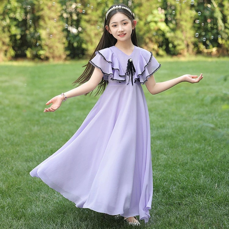 Girl's dress Summer New Style Sweet and Elegant Elegant Princess Dress Children's Stylish Over-the-Knee Long Dress