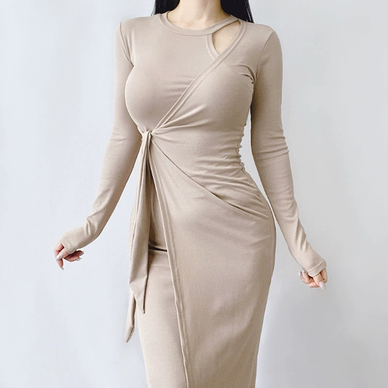 South Korea Dongdaemun Elegant Feminine Slim-fit Tight Waist Strap Split One-piece All-match Mid-length dress Trendy South Korea Dongdaemun Elegant Feminine Slim-fit Tight Waist Strap Split One-piece All-match Mid-length dress Trendy