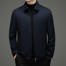 男士高端100山羊绒行政干部毛呢夹克衫中年翻领商务休闲纯色外套