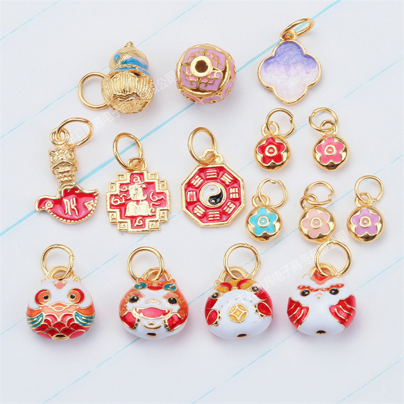 s925银吊坠配件太岁牌锦鲤貔貅祥云滴胶隔珠DIY水晶手链银配饰