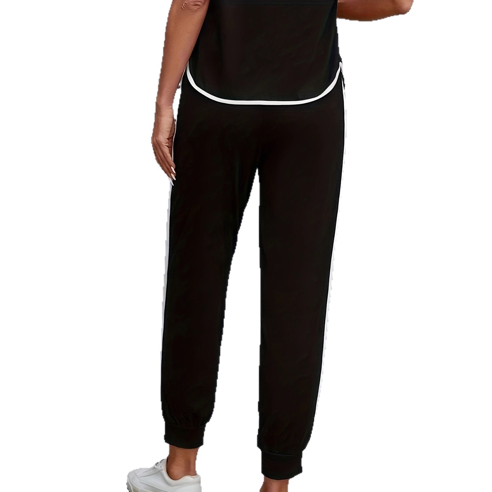Damenbekleidung Color Block Trim Casual Anzug im amerikanischen Stil, schlichte, lockere Passform, Kurzarm, Frühling, Sommer, Herbst, Neu_voghion.com