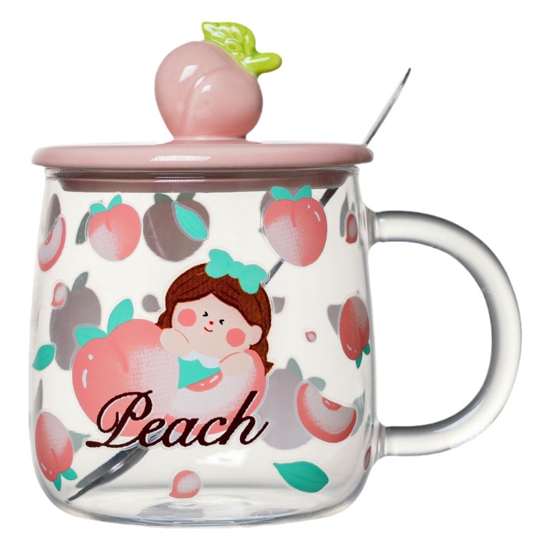 Creativa Rosa Melocotón Chica de vidrio con tapa cuchara regalo personalizado taza de agua estudiante taza de café taza de alta apariencia