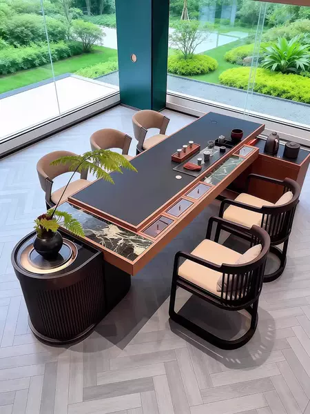 New Chinese-Style Solid Wood Tea Table and Chair Set, Modern Minimalist Light Luxury Slate Tea Table, Multifunctional Office Reception Tea Table