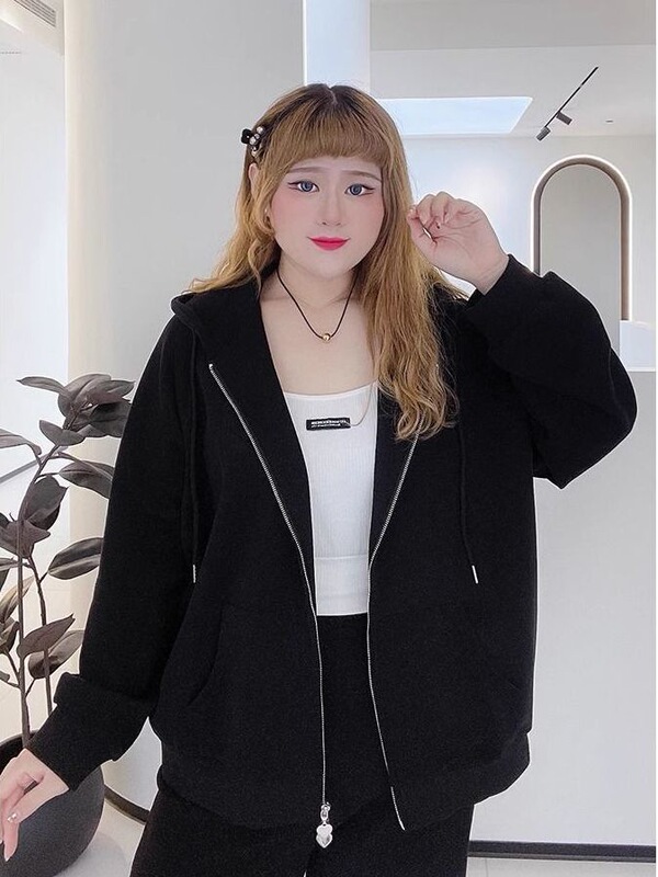 40-150kg Plus Size Versatile Raglan Sleeve Jacket for Women, Autumn Slimming Loose Hooded Sweatshirt Cardigan for Plus Size Women