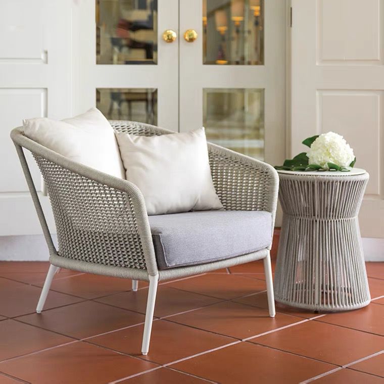 Nordic outdoor leisure sofa for courtyard, terrace, balcony, villa, and homestay, sun-resistant rope-woven rattan chair, soft furnishing furniture, rattan weaving