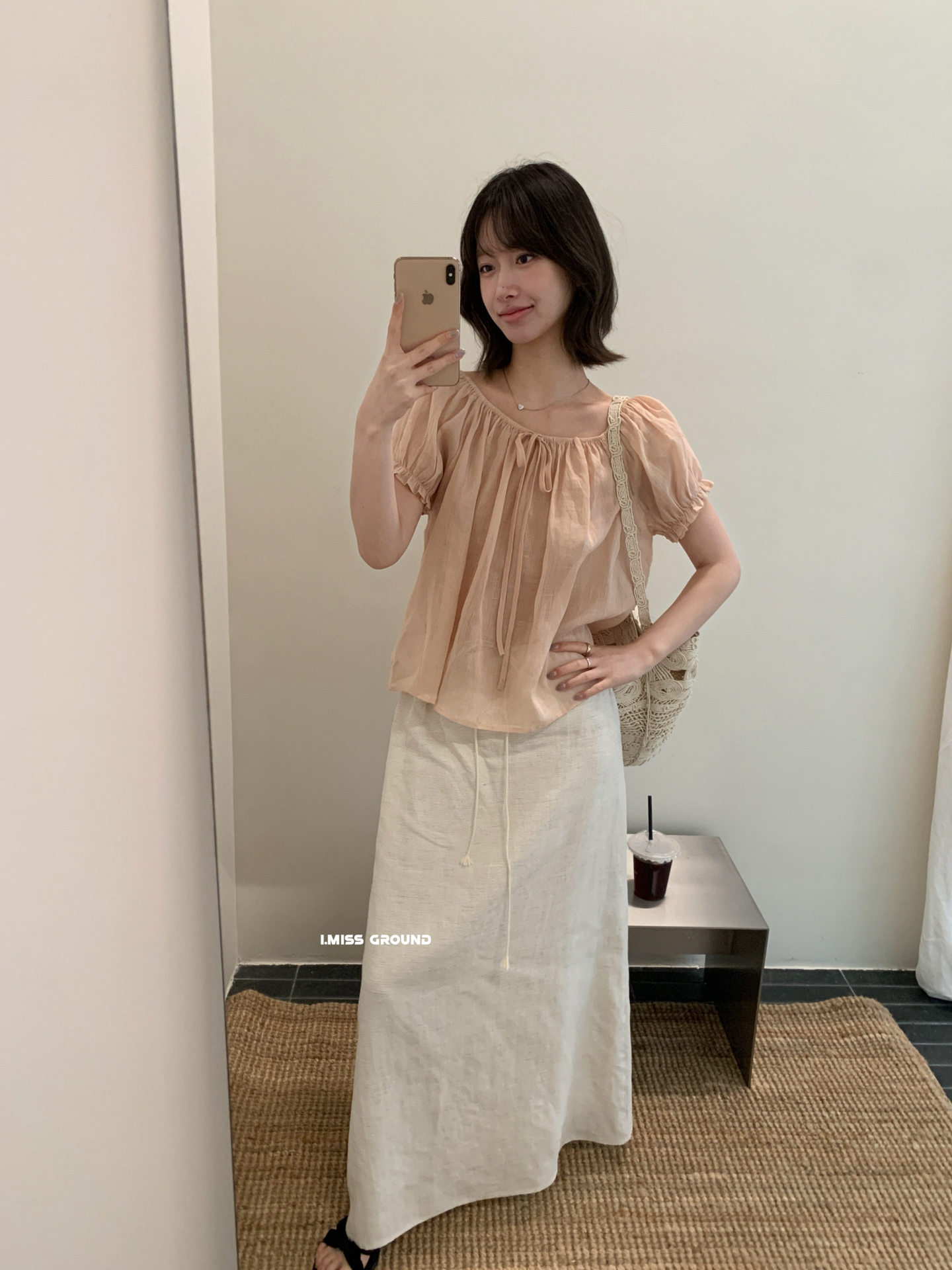 Áo sơ mi nữ tay bồng dây rút chất liệu ramie phong cách Pháp — xanh đậm, màu hồng, Xanh nước, ngọc trai trắng chi tiết 21