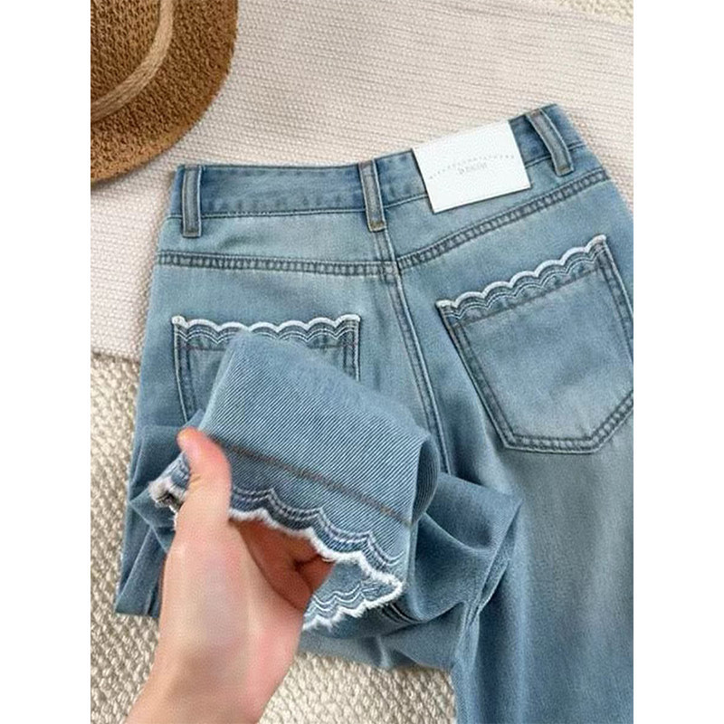 Plus-size drapey Tencel denim pants for women, summer thin style, plus-size ice silk high-waisted slimming straight wide-leg cropped pants Plus-size drapey Tencel denim pants for women, summer thin style, plus-size ice silk high-waisted slimming straight wide-leg cropped pants