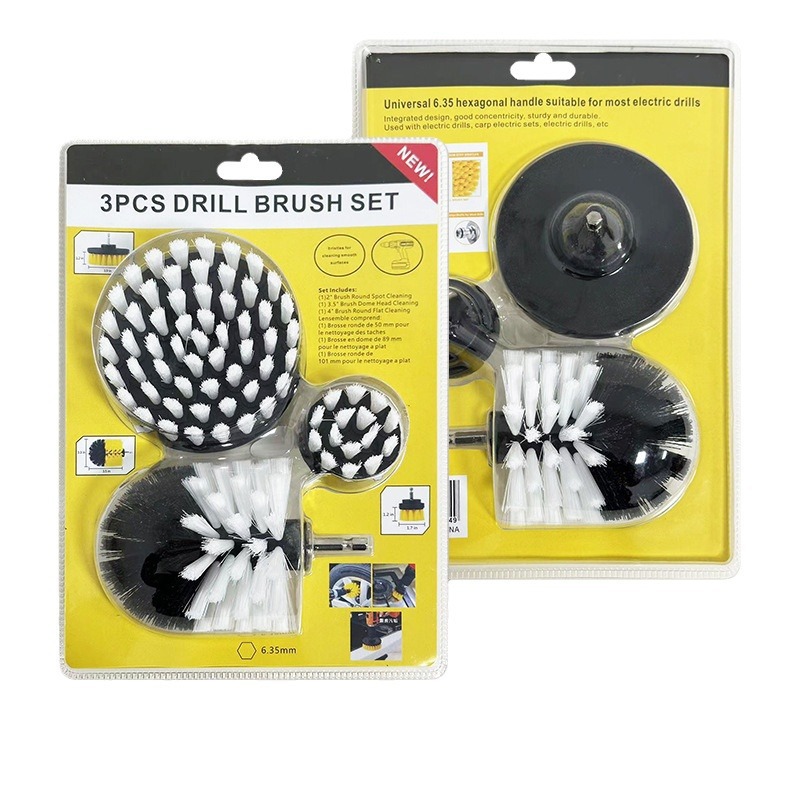Transfronterizo de doble burbuja 3 piezas 2 pulgadas 3.5 pulgadas 4 pulgadas cepillo de limpieza eléctrica amarillo conjunto de cepillo de perforación eléctrica de limpieza de automóviles
