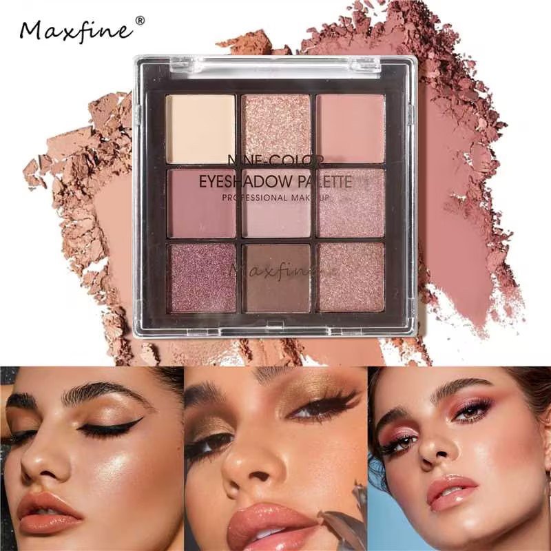 Maxfine Cross-Border Exclusive Supply of Ins-Style Nine-Color Eyeshadow Palette in Matte Orange-Brown Earth Tones and Pearlescent Glitter Eyeshadow