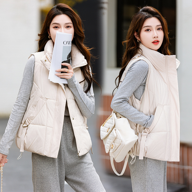 Chaleco de algodón de pluma para mujeres 2024 otoño y invierno nuevo estilo coreano de algodón suelto hombro chaleco de algodón de color sólido chaleco image 7
