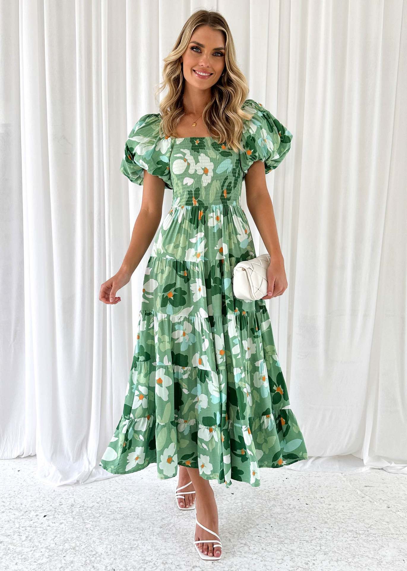 Women's Regular Dress Elegant Classic Style Boat Neck Short Sleeve Flower Maxi Long Dress Travel Daily display picture 34