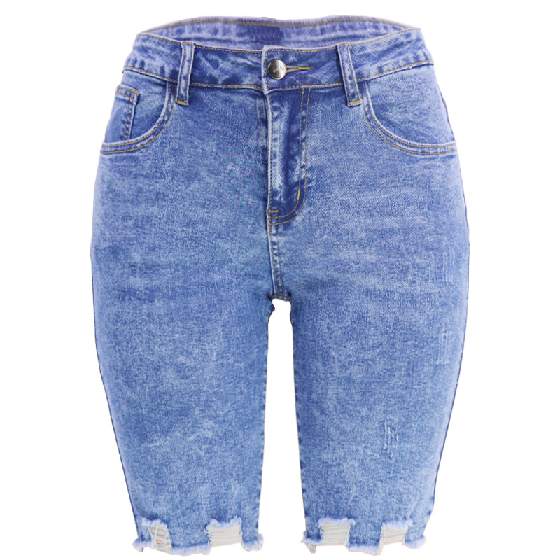 Verano nuevo transfronterizo elegante de Cercanías de color claro recto de algodón lavado de las mujeres jeans blue jeans para mujeres
