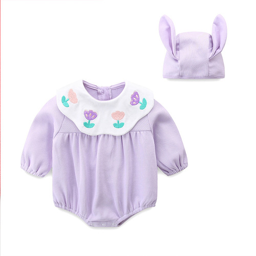idea baby triangle crawl suit  flower embroidered long-sleeved spring and autumn clothes for baby girls 0-1-2 years old 2625