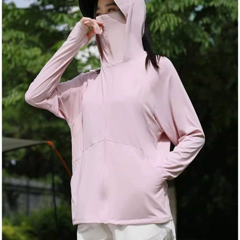 Солнцезащитная одежда в японском и корейском стиле для женщин, новинка 2025 года, дышащая съемная шляпа из ледяного шелка с защитой от ультрафиолета для лица, длинные рукава средней длины