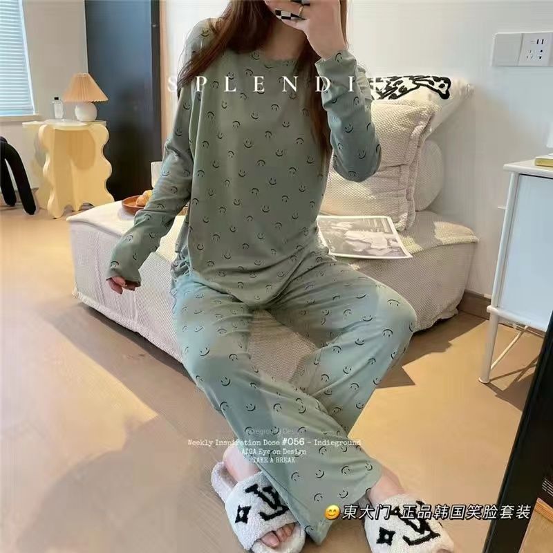 Autumn and Winter Women's Korean Smiling Face Suit Women's Pajamas Women's Autumn Long-Sleeved Pants Soft Sports Sleep Home Clothes Women Autumn and Winter Women's Korean Smiling Face Suit Women's Pajamas Women's Autumn Long-Sleeved Pants Soft Sports Sleep Home Clothes Women