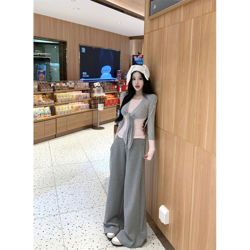 昕可达 时髦套组 假两件长袖tee空气层宽腰针织裤|undefined