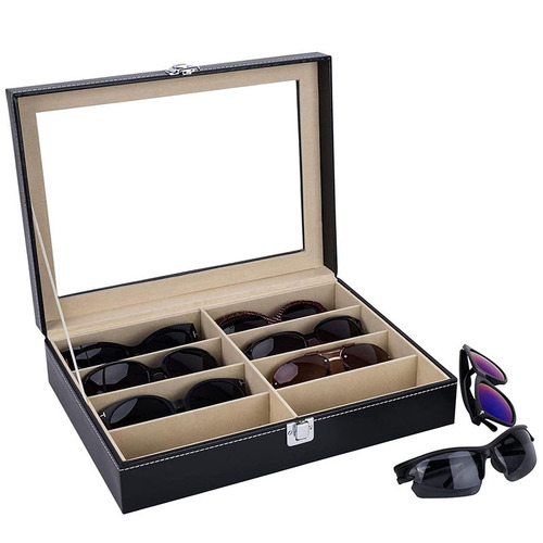 Wholesale 8-grid eyeglass box jewelry box with transparent window eyeglass display box with lock eyeglass jewelry storage box