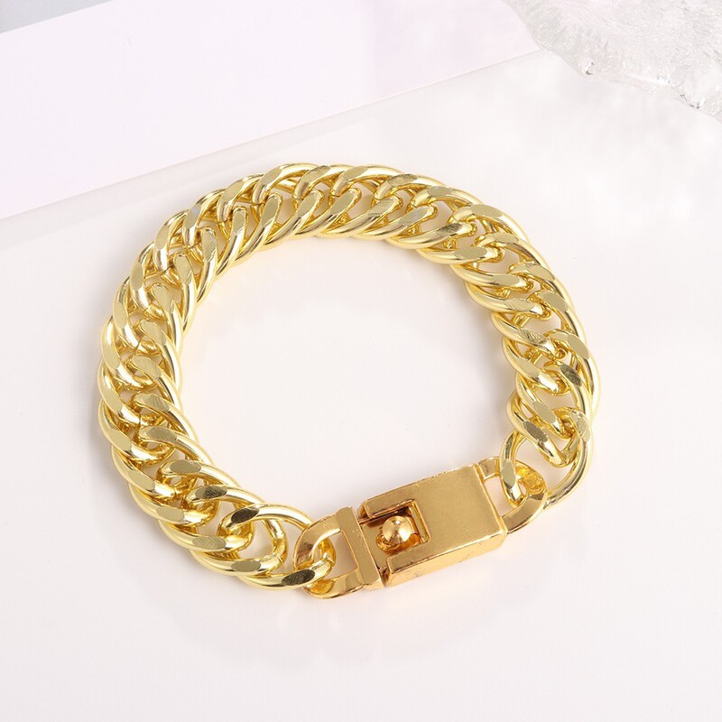 Temu Hot Sale Men's Domineering Vacuum Electroplating Bracelet Cuban Chain Bracelet Jewelry Ready Stock