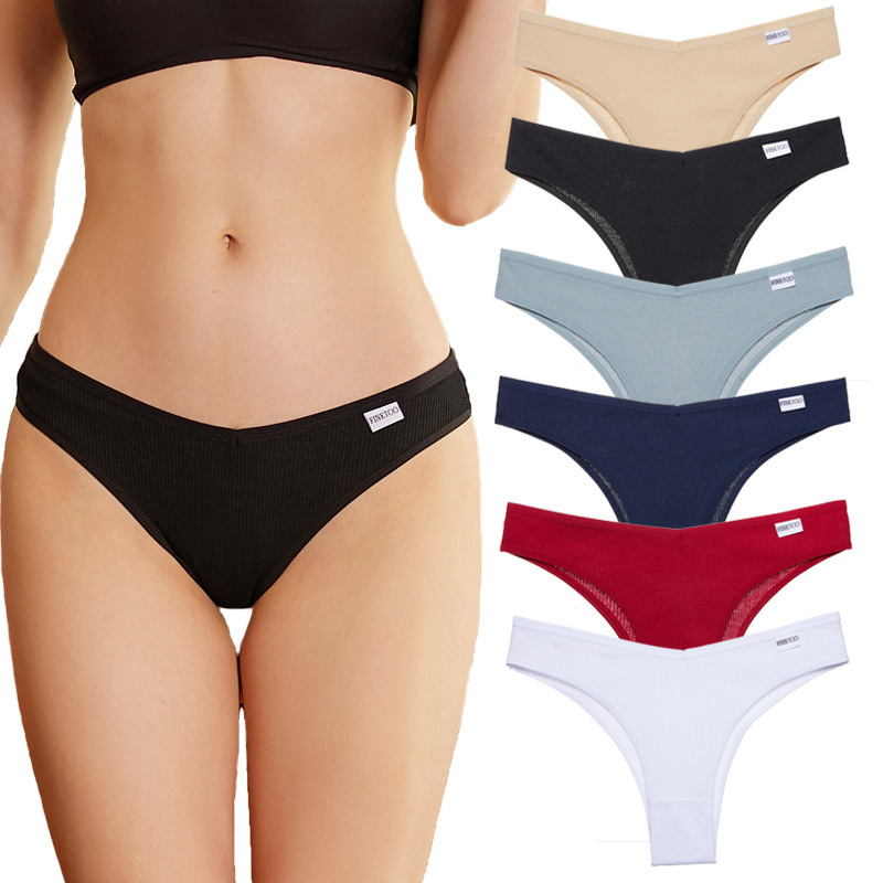 Cross-border European and American Waffle Cotton Thong Girls' Brazilian Pants Fresh Low Waist Girls' Underwear L068