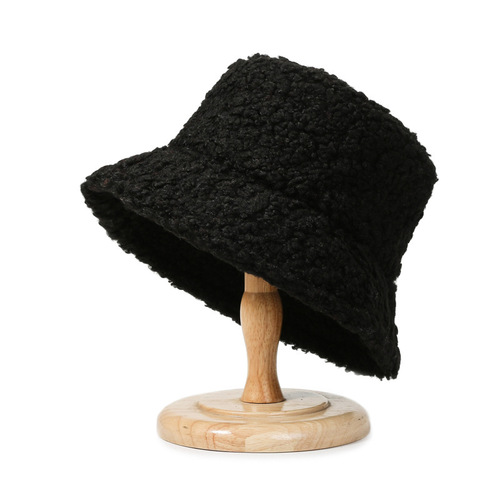 Korean Autumn/Winter Lamb Wool Warm Embroidered Letter Fisherman Hat Lamb Shear Fleece Japanese Casual Couple Simple Bucket Hat