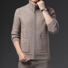 批发秋冬中年男士含羊毛拉链开衫针织衫翻领新款毛衣男装加厚外套