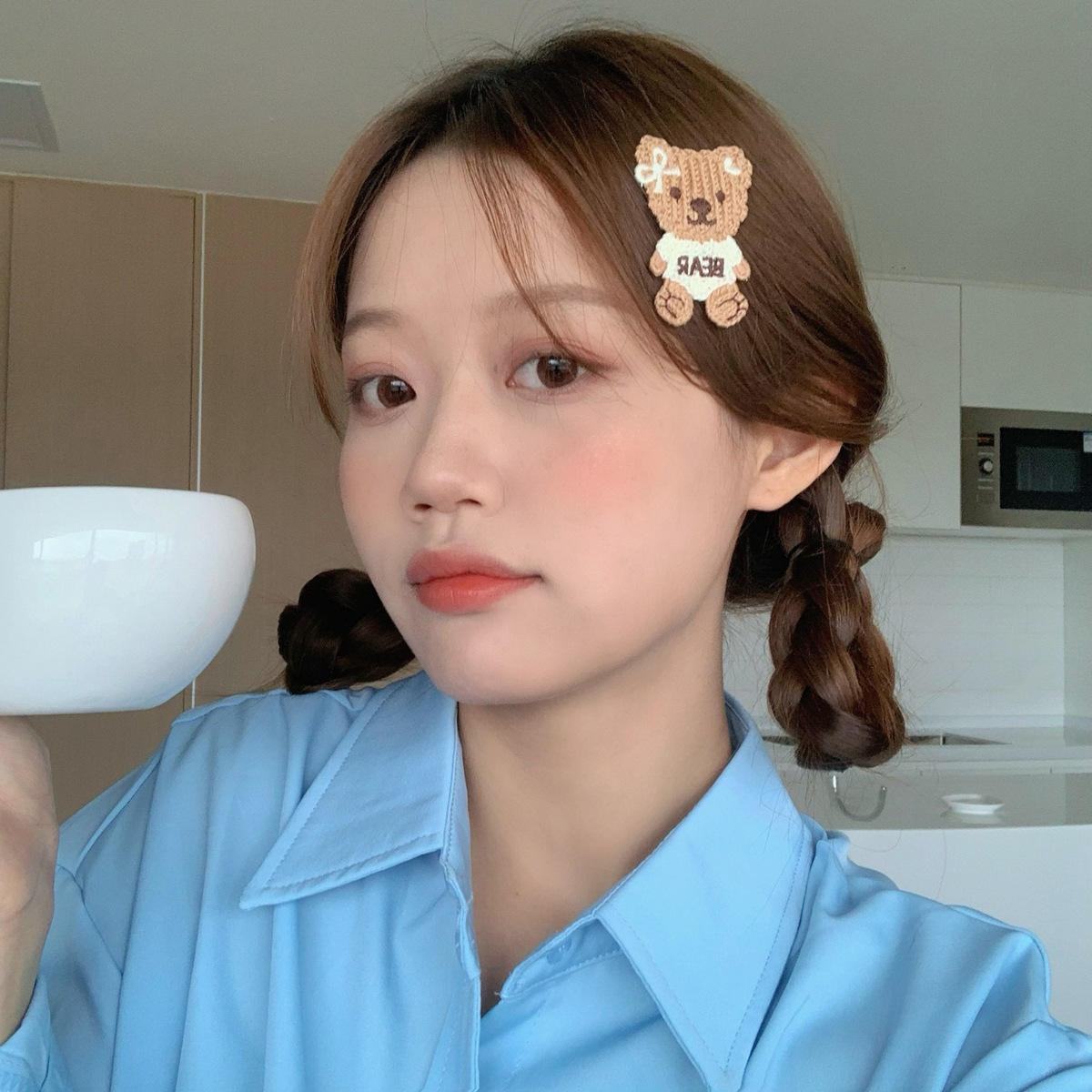 3g Weight Headwear Classification Birthday Occasion Kid'S Gender Cute Style Beige Color Cute Student Children Knitting Cartoon Bear Bb Clip Seaside Clip Side Bear Hair Clip 2