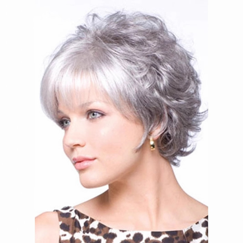 Foreign trade wig for the elderly short curly hair grandma gray flower white short hair fluffy realistic wig set a generation of hair