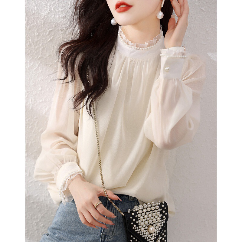 2023 Spring Women's New French Style Elegant Lace Shirt Base Sweet Slimming Long Sleeve Women's Shirt