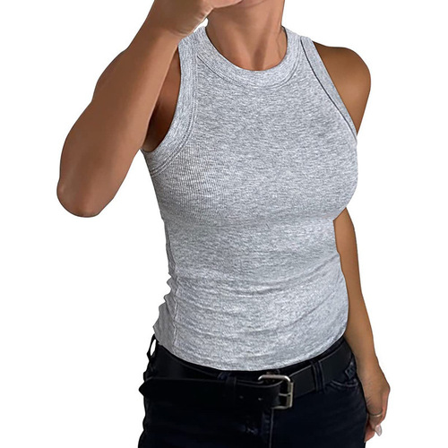 Women's Wish Amazon Summer Solid Color Sleeveless Ribbed Backless Top Bodysuit