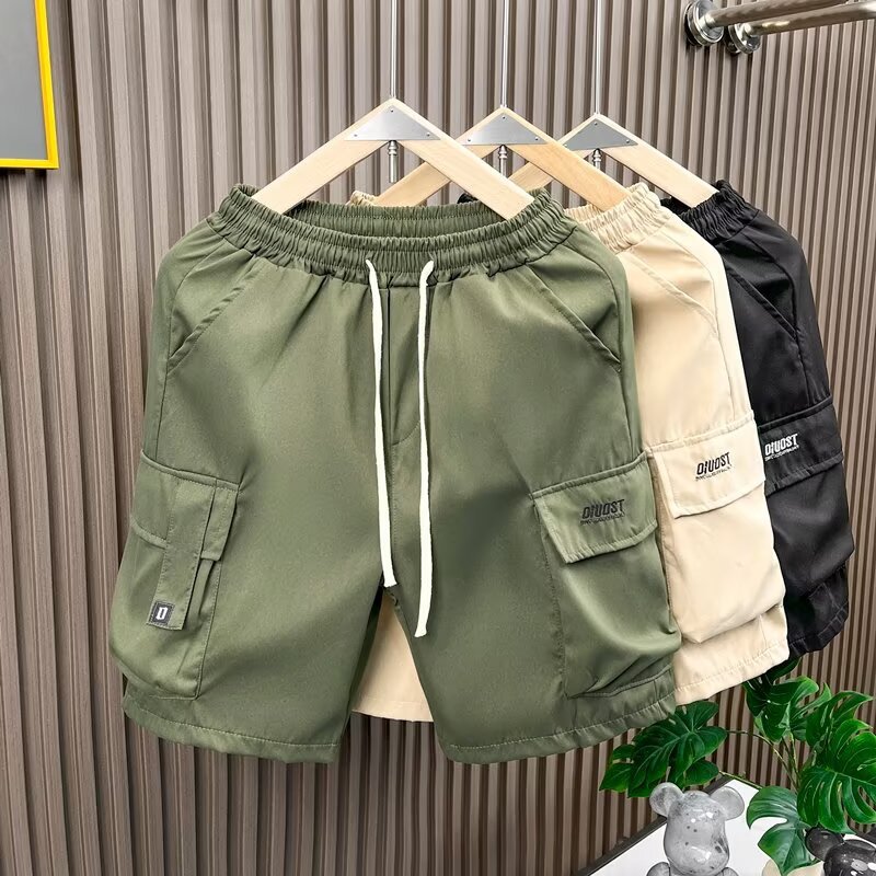 Men's Summer Thin Cargo Shorts Trendy American Style Multi-Pocket Loose Straight Versatile Casual Knee-Length Shorts