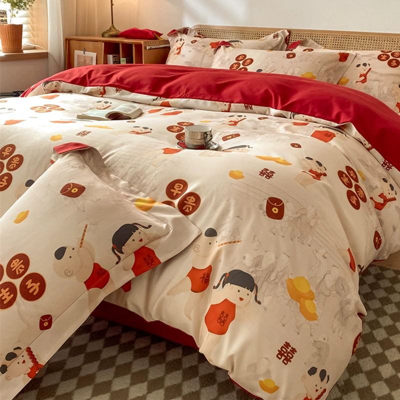 Красный праздничный свадебный постельное белье из четырех частей