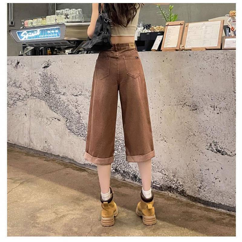 Brown Denim Wide-Leg Pants for Women, Summer 2025, Thin Style, Pear-Shaped, Slightly Plump, High-Waisted, Loose Fit, Over-The-Knee Shorts, Straight-Leg, Cropped Pants Brown Denim Wide-Leg Pants for Women, Summer 2025, Thin Style, Pear-Shaped, Slightly Plump, High-Waisted, Loose Fit, Over-The-Knee Shorts, Straight-Leg, Cropped Pants
